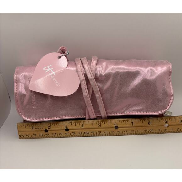 IT Cosmetics Roll-up Makeup Storage Travel Bag Zip Pouch Iridescent Pink - Picture 9 of 11